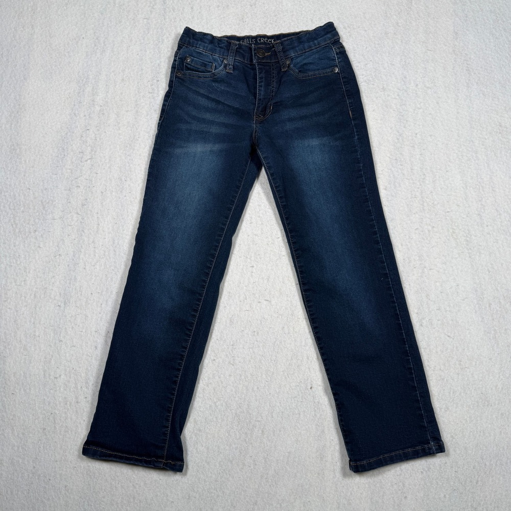 Falls Creek Kids Boys Dark Wash Maximum Comfort Straight Leg Denim Jeans Size 8